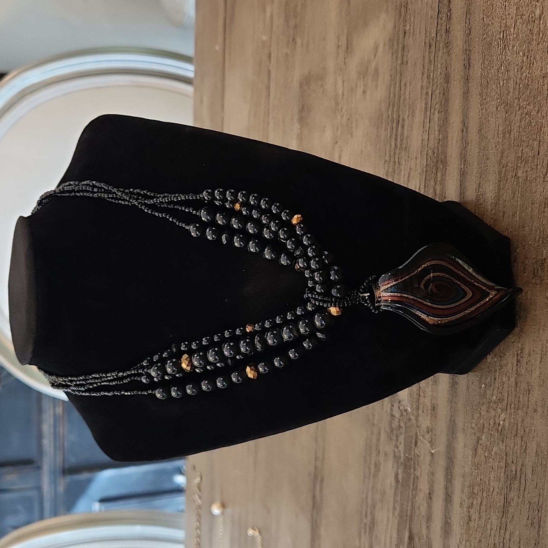 Beautiful Beaded Necklace With Glass Pendant 25$